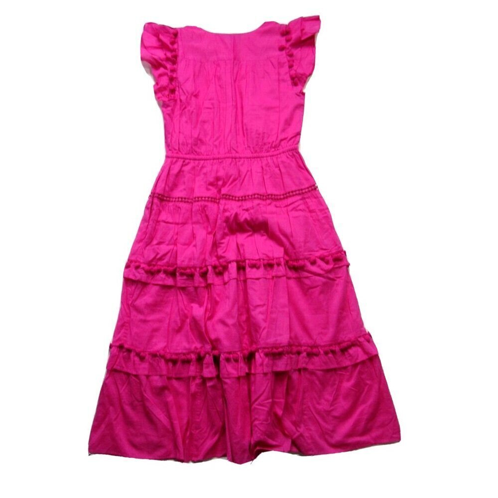 NWT J.Crew Pom-pom Midi in Neon Flamingo Pink Cotton Voile Tiered Dress 16T - Picture 11 of 12